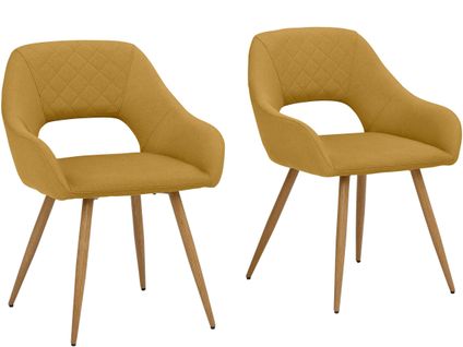 Fleur 2-lot De 2 Chaises De Salle à Manger Rembourrées En Tissu Tissé Moutarde
