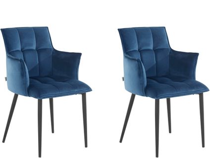 Marcia-lot De 2 Chaises De Salle à Manger Rembourrées En Velours Bleu