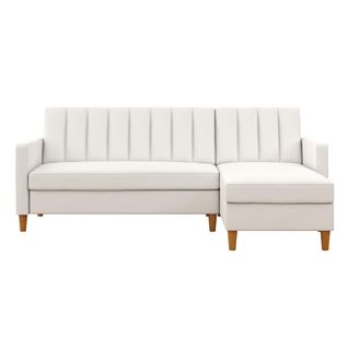 Celine-canapé-lit 3 Places Et Méridienne En Simili Blanc Avec Rangement