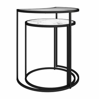 Moon Phases-tables D'appoint Gigognes En Verre Aspect Marbre Blanc