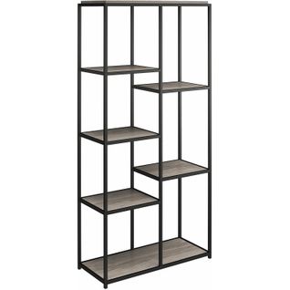 Quincy - Bibliothèque 5 Étagères En Effet Chêne Gris Et Cadre Métallique Noir