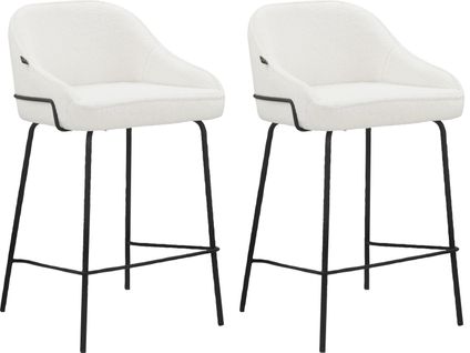 Oline-lot De 2 Tabouret De Bar En Tissu Teddy Blanc