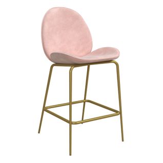 Astor-tabouret De Bar Rembourré En Velours Rose Avec Pieds En Laiton