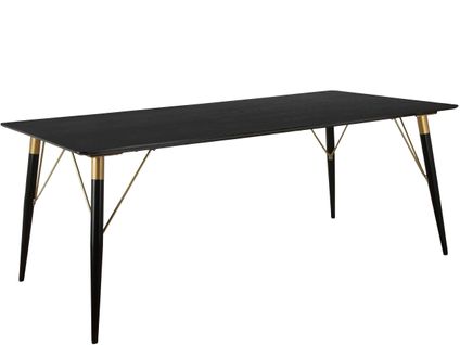 Amagi-table De Salle à Manger 200x100 Cm Avec 8 Places En Mdf Noir Pieds Noirs/dorés