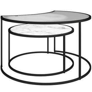 Moon Phases-tables Gigognes Avec Plateau En Verre/effet Marbre Blanc