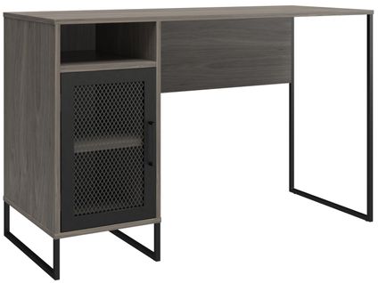 Purdue - Bureau D'ordinateur à Simple Piédestal En Gris / Chêne