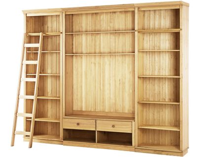 Anita-meuble Mural En Pin Comprenant 2 Bibliothèques, 1 Meuble Bas Et 1 Échelle.