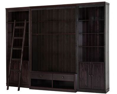 Anita-bibliothèque Avec Échelle Basse TV En Pin Brun Foncé