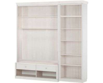 Anita-bibliothèque Avec Meuble TV Bas En Pin Laqué Blanc