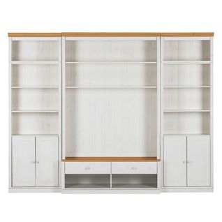 Anita-meuble Mural Avec 2 Bibliothèques Et 1 Meuble Bas En Pin Blanc