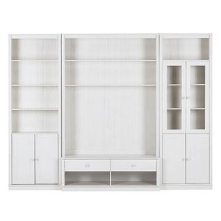 Anita-meuble Mural Avec 2 Bibliothèques Et 1 Meuble Bas En Pin Blanc