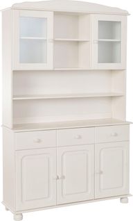 Mette - Buffet Avec 3 Portes, 2 Portes Vitrées Et 3 Tiroirs En Pin Blanc