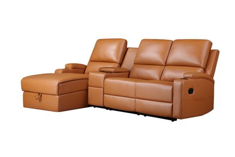 Dallas-canapé D'angle 3 Places Avec Rangement En Pu Couleur Cognac