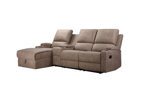 Dallas-canapé D'angle 3 Places Avec Rangement En Microfibre Taupe