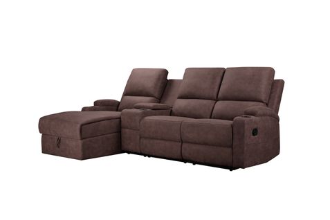 Dallas-canapé D'angle 3 Places Avec Rangement En Microfibre Marron Foncé