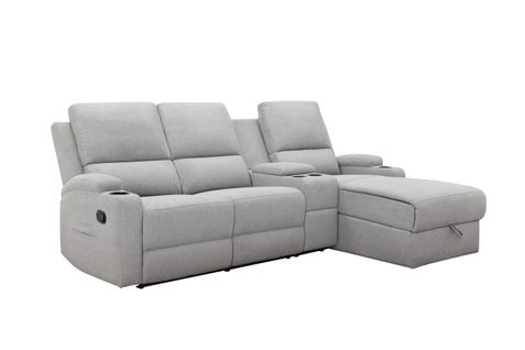 Dallas-canapé D'angle 3 Places Avec Rangement En Tissu Gris Clair