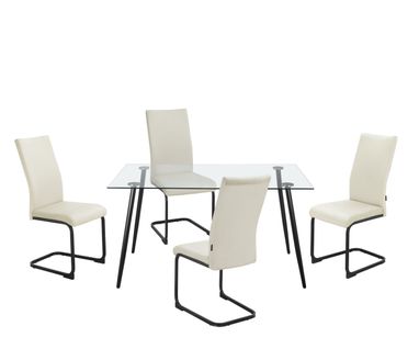 Danny-ensemble Table De Salle à Manger 140x80 Cm Et 4 Chaises En Velours Crème