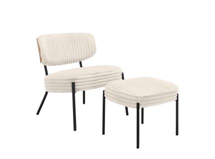 Jerry-fauteuil Lounge Avec Tabouret En Tissu Crème