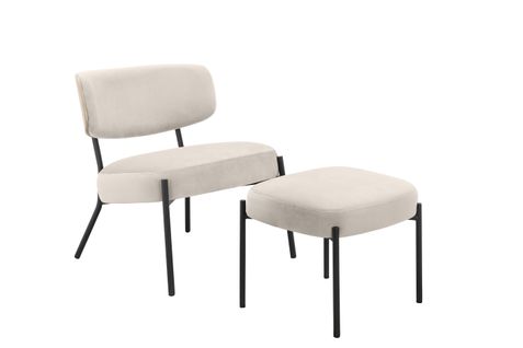 Jerry-fauteuil Lounge Avec Tabouret En Velours Crème