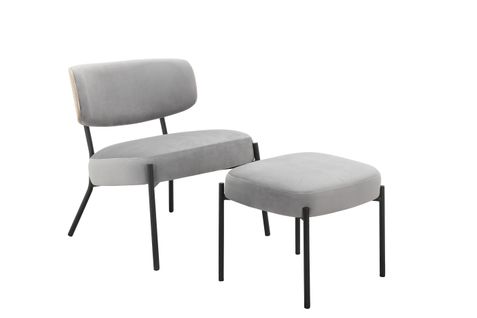 Jerry-fauteuil Lounge Avec Tabouret En Velours Gris Clair