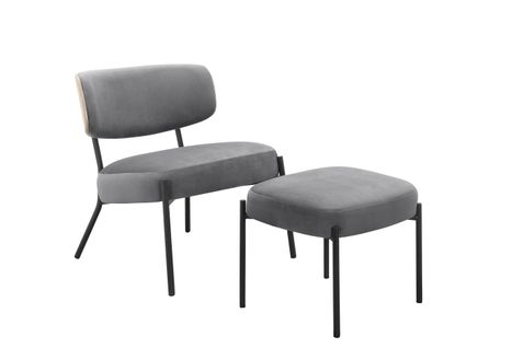Jerry-fauteuil Lounge Avec Tabouret En Velours Anthracite