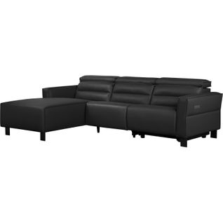 Carpari-canapé D'angle 3 Places Avec 1 Relax Électrique En Pu Noir