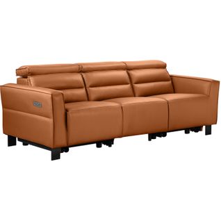 Carpari-canapé 3 Places Avec 2 Fauteuils Inclinables Électriques En Cuir Pu Cognac