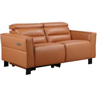 Carpari-canapé 2 Places Avec 1 Fauteuil Relax Électrique En Cuir Synthétique Cognac