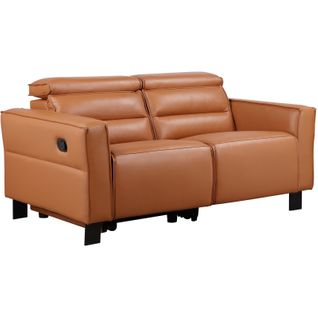 Carpari-canapé 2 Places Avec 1 Fauteuil Relax Manuel En Pu Couleur Cognac