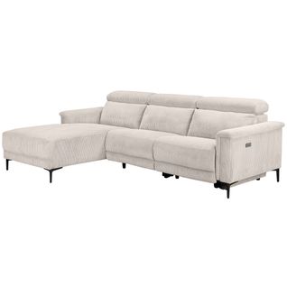 Lund-canapé D'angle 3 Places Avec Fonction Électrique En Velours Côtelé Crème