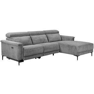 Lund-canapé D'angle 3 Places Avec 1 Relax Électrique En Velours Côtelé Gris