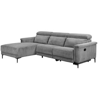 Lund-canapé D'angle 3 Places Avec 1 Relax Manuel En Velours Côtelé Gris