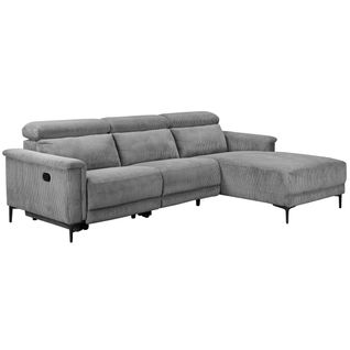 Lund-canapé D'angle 3 Places Avec 1 Relax Manuel En Velours Côtelé Gris