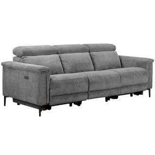 Lund-canapé 3 Places Avec 2 Relax Électriques En Velours Côtelé Gris