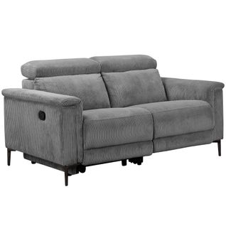 Lund-canapé 2 Places Avec 1 Fauteuil Relax Manuel En Velours Côtelé Gris