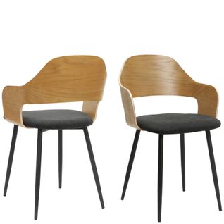 Belle-chaise De Salle à Manger Avec Accoudoir En Tissu Aspect Chêne Noir Lot De 2