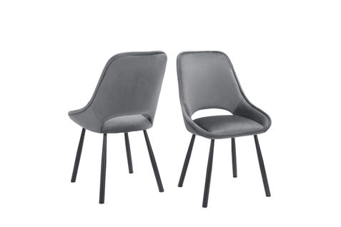 Eliza-chaise De Salle à Manger En Velours Gris Clair Avec Pieds En Métal Noir - Lot De 2