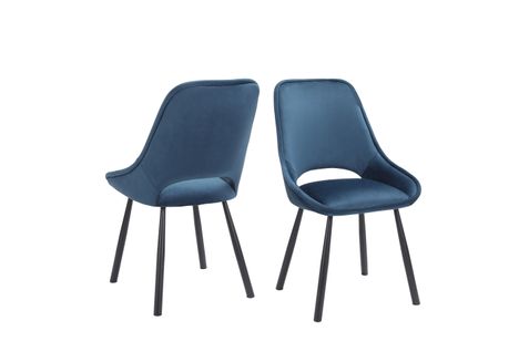 Eliza-chaise De Salle à Manger En Velours Bleu Foncé Avec Pieds En Métal Noir - Lot De 2