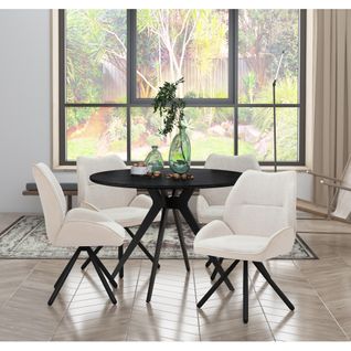 Tilde-chaise De Salle à Manger En Tissu Crème Avec Pieds En Métal Noir - Lot De 2