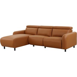 Skaane-canapé 3 Places Avec Méridienne En L Et Fonction Électrique En Pu Cognac
