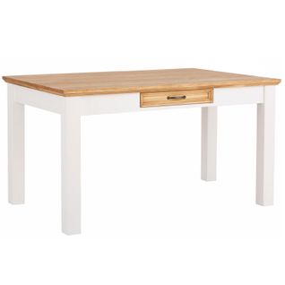 Table De Salle à Manger 140 Cm Avec 1 Tiroir En Pin Blanc