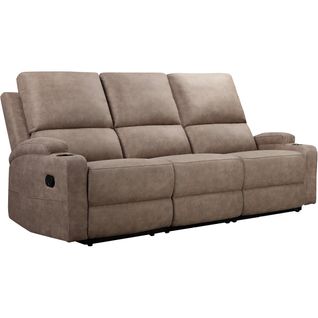 Dallas-canapé 3 Places Avec 2 Fauteuils Relax Manuels En Microfibre Taupe