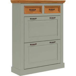 Selma-meuble à Chaussures Vert Pin Avec 2 Portes à Rabat Et 2 Tiroirs