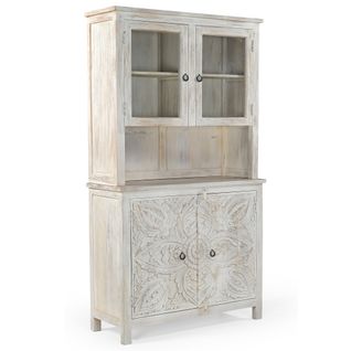 Prem-buffet Avec 2 Portes Vitrées Et 2 Portes En Bois De Manguier, Blanc Naturel