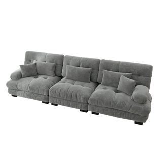 Canapé Modulable Chenille Gris Assise Profonde