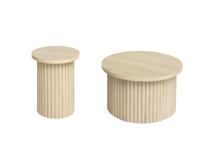 Ensemble 2 Tables Basses Rondes Effet Bois Clair