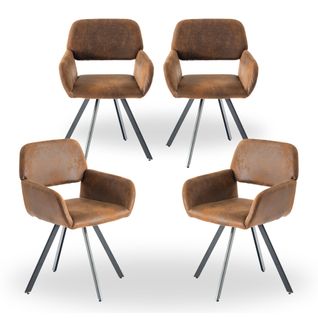 Lot De 4 Chaises De Salle à Manger Vintage Rotative Tissu Suède Marron
