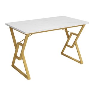 Table De Salle à Manger Moderne Effet Marbre Blanche Pieds Dorés