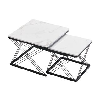 Ensemble De 2 Tables Basses Gigognes Élégantes Effet Marbre Brillant