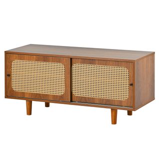 Meuble à Chaussures En Rotin Avec 2 Portes Avec Étagère 104x40x48cm
